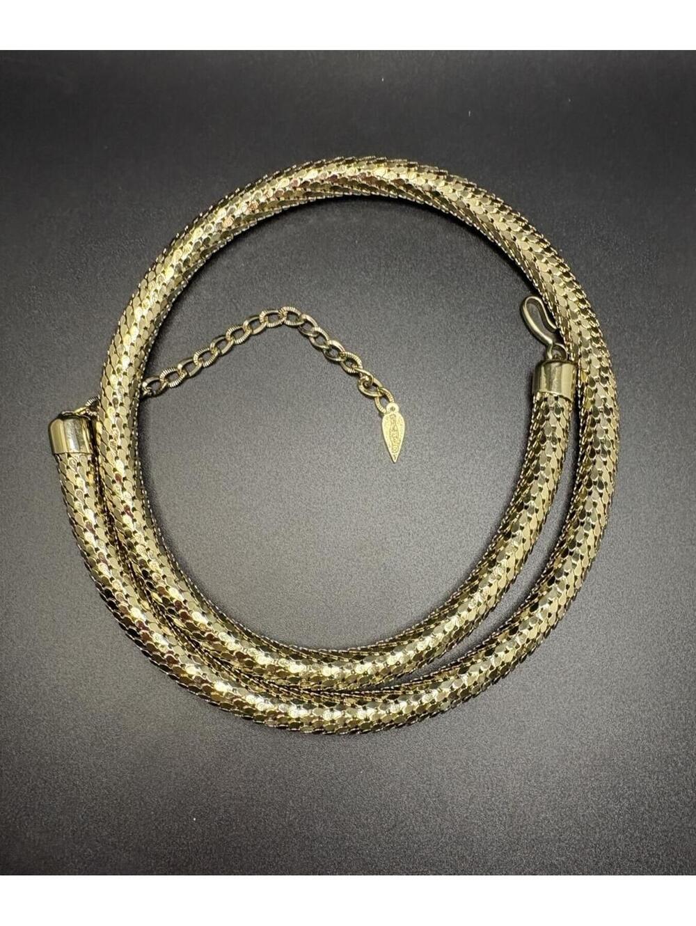 Vintage Whiting & Davis Gold Tone Mesh Diamond Cut Necklace